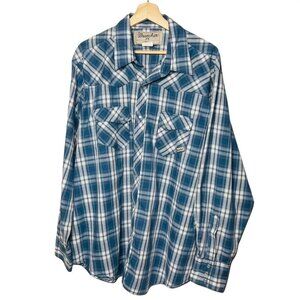 Mens Western Button Down Shirt Top Pearl Snap Buttons Wrangler  Size 2X u Blue W